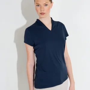 LADIES SHIRT ABACUS HAMMEL RECYCLED CUPSLEEVE NAVY