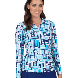 LADIES SHIRT IBKUL LONG SLEEVE JENNIFER TURQUOISE NAVY