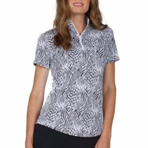 LADIES SHIRT IBKUL SHORT SLEEVE MOCK NECK ALENA BLACK/WHITE