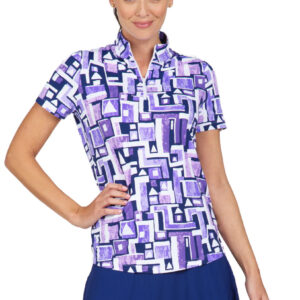LADIES SHIRT IBKUL MOCK NECK SHORT SLEEVE JENNIFER PLUM/NAVY