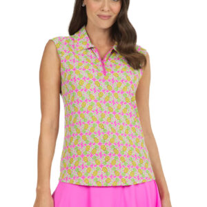 LADIES SHIRT IBKUL SLEEVELESS CHANTAL HOT PINK/LIME
