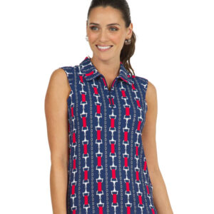 IBKUL LADIES SHIRT SLEEVELESS VIC PRINT NAVY/RED