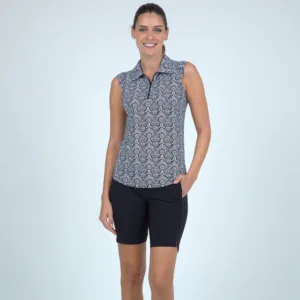LADIES IBKUL SHIRT LESLIE SLEEVELESS BLACK WHITE