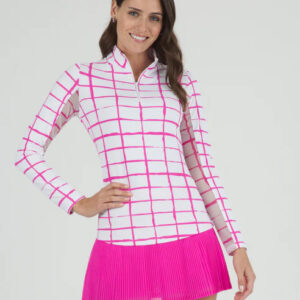 LADIES SHIRT IBKUL LONG SLEEVE CORDOVA HOT PINK/WHITE