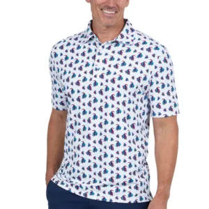 MENS IBKUL SHIRT ANGEL FISH WATERMELON WHITE