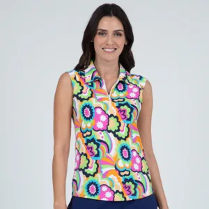 LADIES IBKUL SHIRT YOLANDA SLEEVELESS HOT PINK MULTI